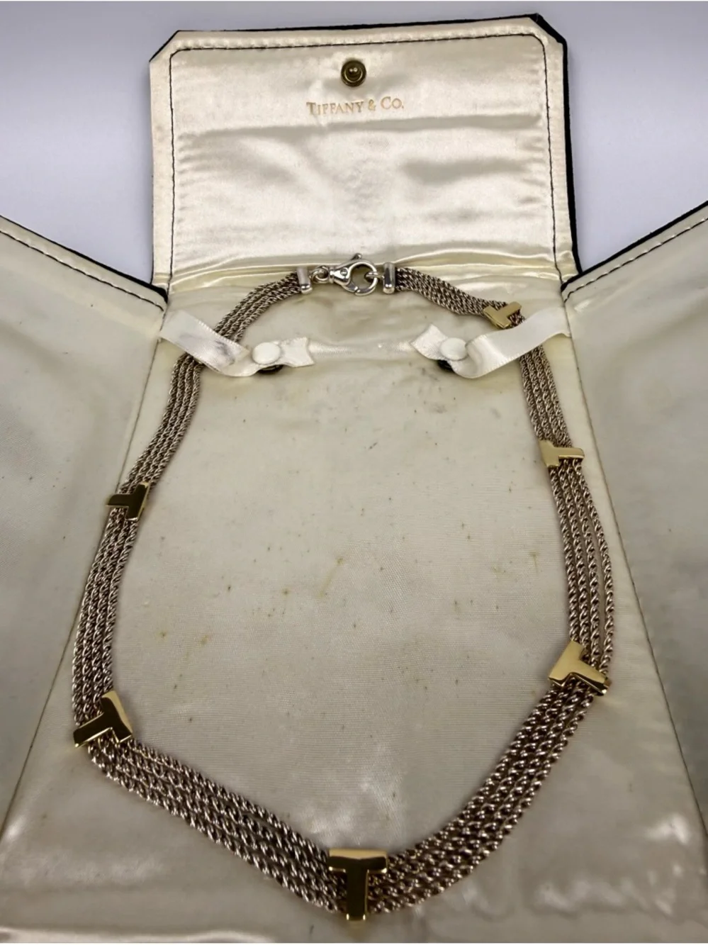 Tiffany & Co. Gold-Tone Braided Chain Necklace with T Accent Bars - Picture 10 of 11